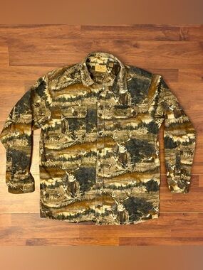 Men's RedHead Deer Camo Button-Up Shirt Pockets Hunting Outdoor LARGE Cotton